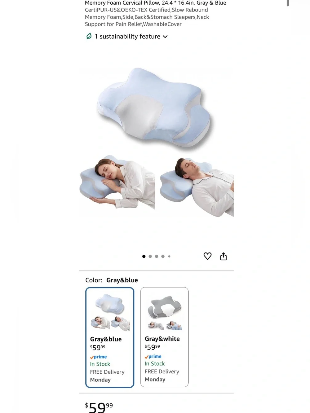 Memory Foam Cervical Pillow, 24.4 * 16.4in,